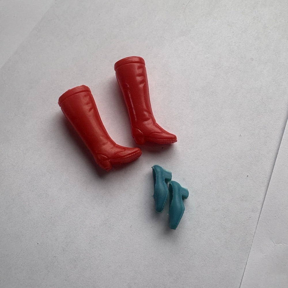 Vintage Topper Dawn Doll Shoes—Red Heeled Boots Pair 1970's, Turquoise Flats